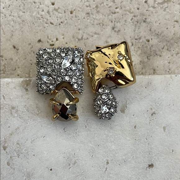 Alexis Bittar Gold and Silver Mismatched Earrings with Crystals - Picture 1 of 2